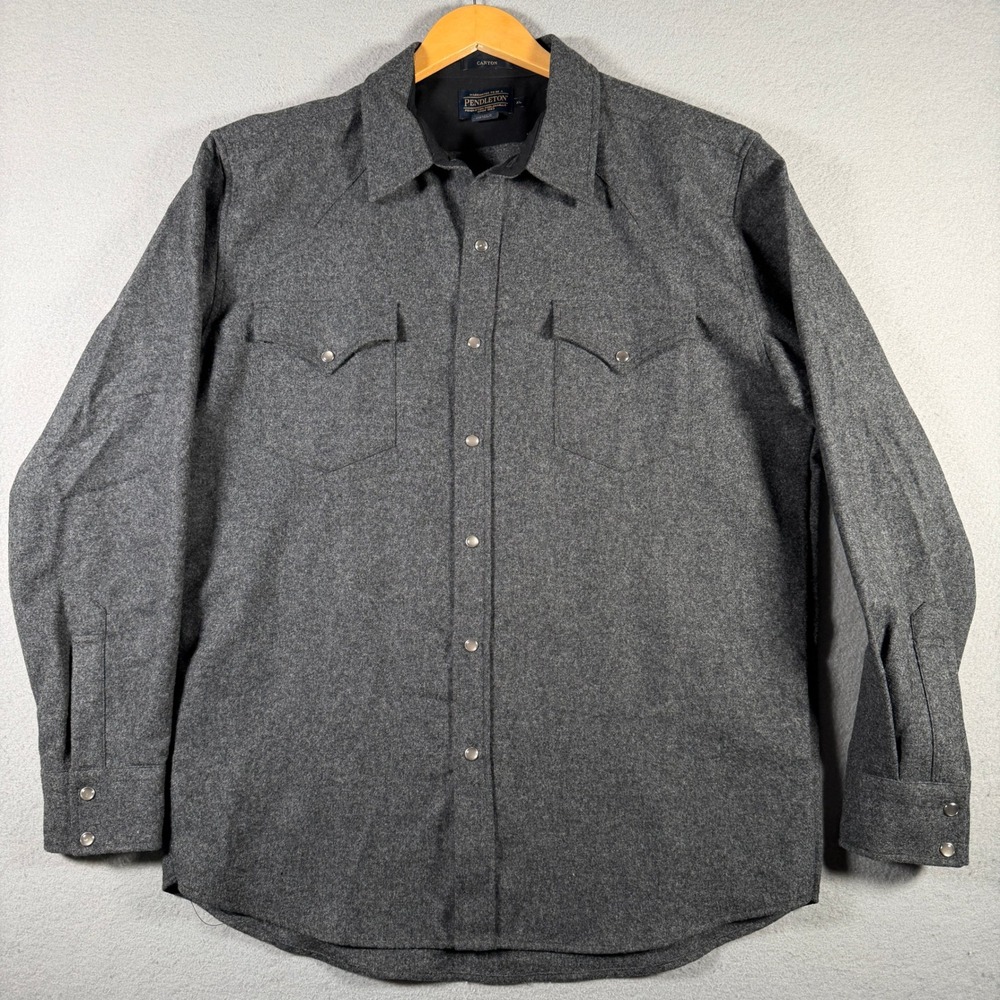 Pendleton Canyon Mens XL Gray 100% Virgin Wool Western Snap Front Shirt RA530
